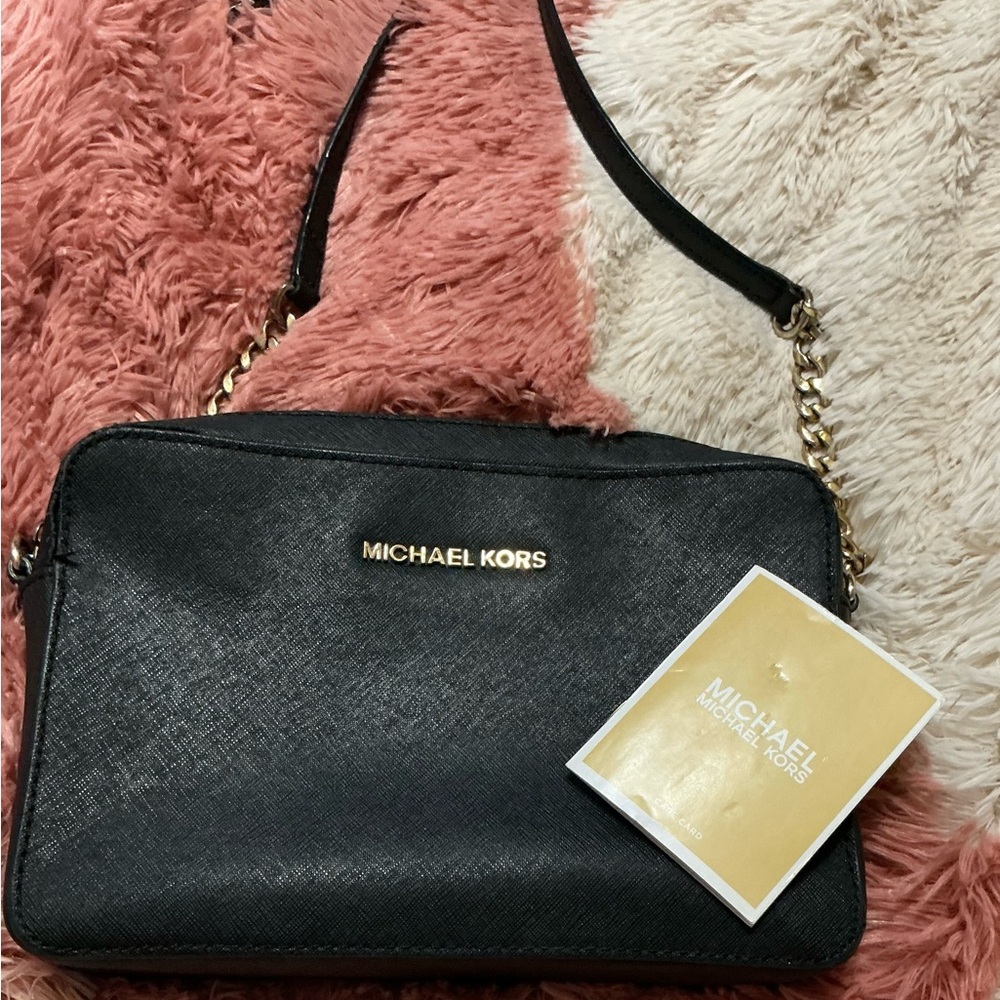 Michael Kors Black Crossbody Bag with Gold Accents